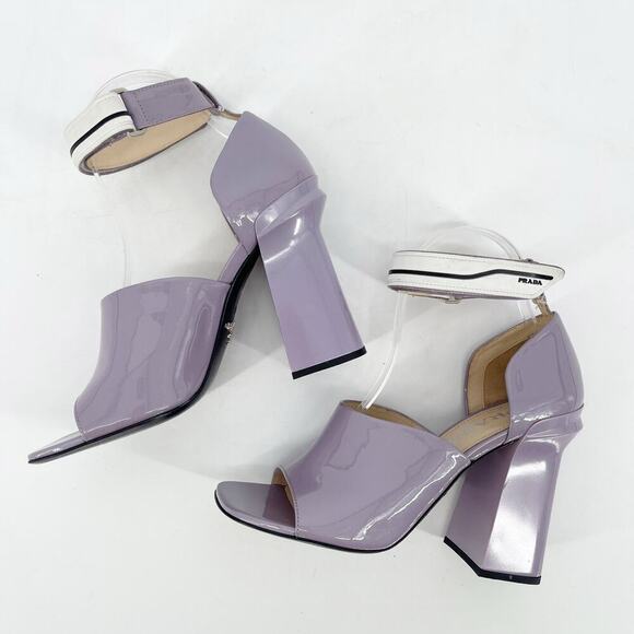 Prada Lavender Pastel Purple Patent Leather Ankle Strap Block Heel Sandal IT 39 - Picture 5 of 15